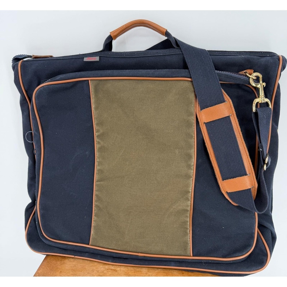 VTG 80s G.H. Bass American Heritage Canvas Leather‎ Garment Bag Complete